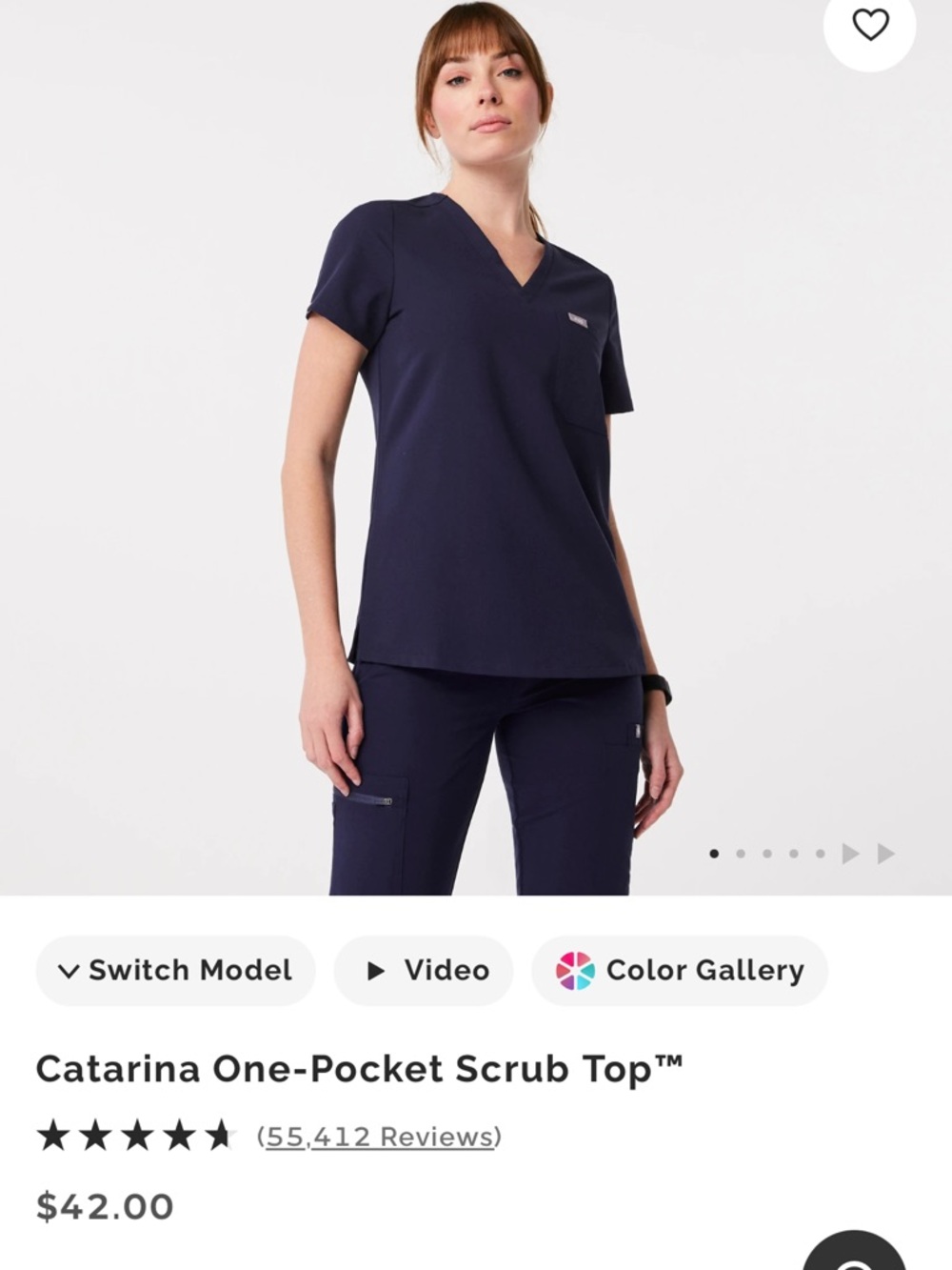 Figs Navy V-Neck One-Pocket Scrub Top